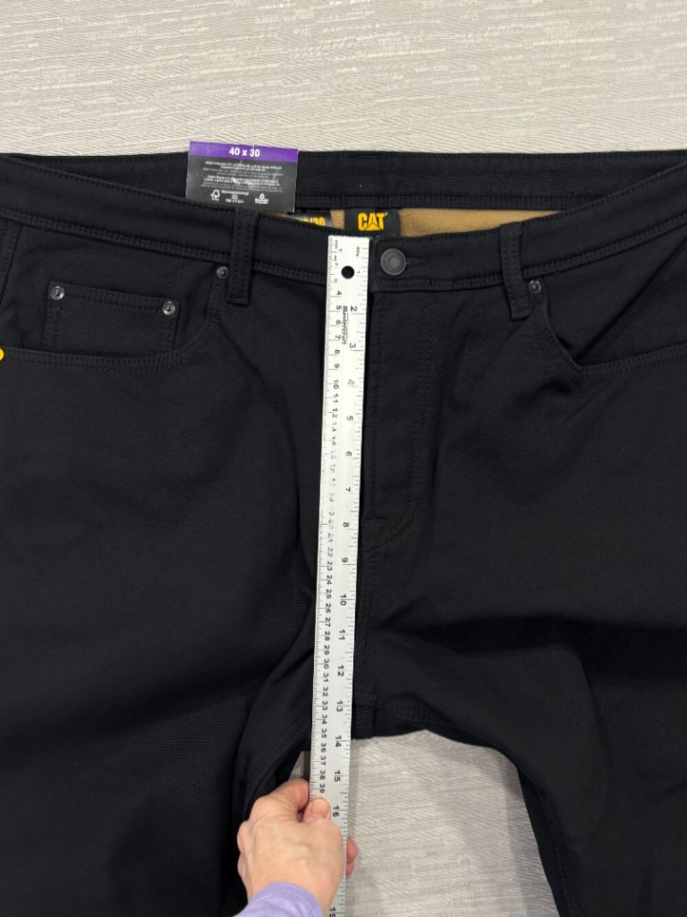 CAT Caterpillar Work Pants Mens 40 x 30 Black Canvas Fleece Lined Insulated - Picture 11 of 14